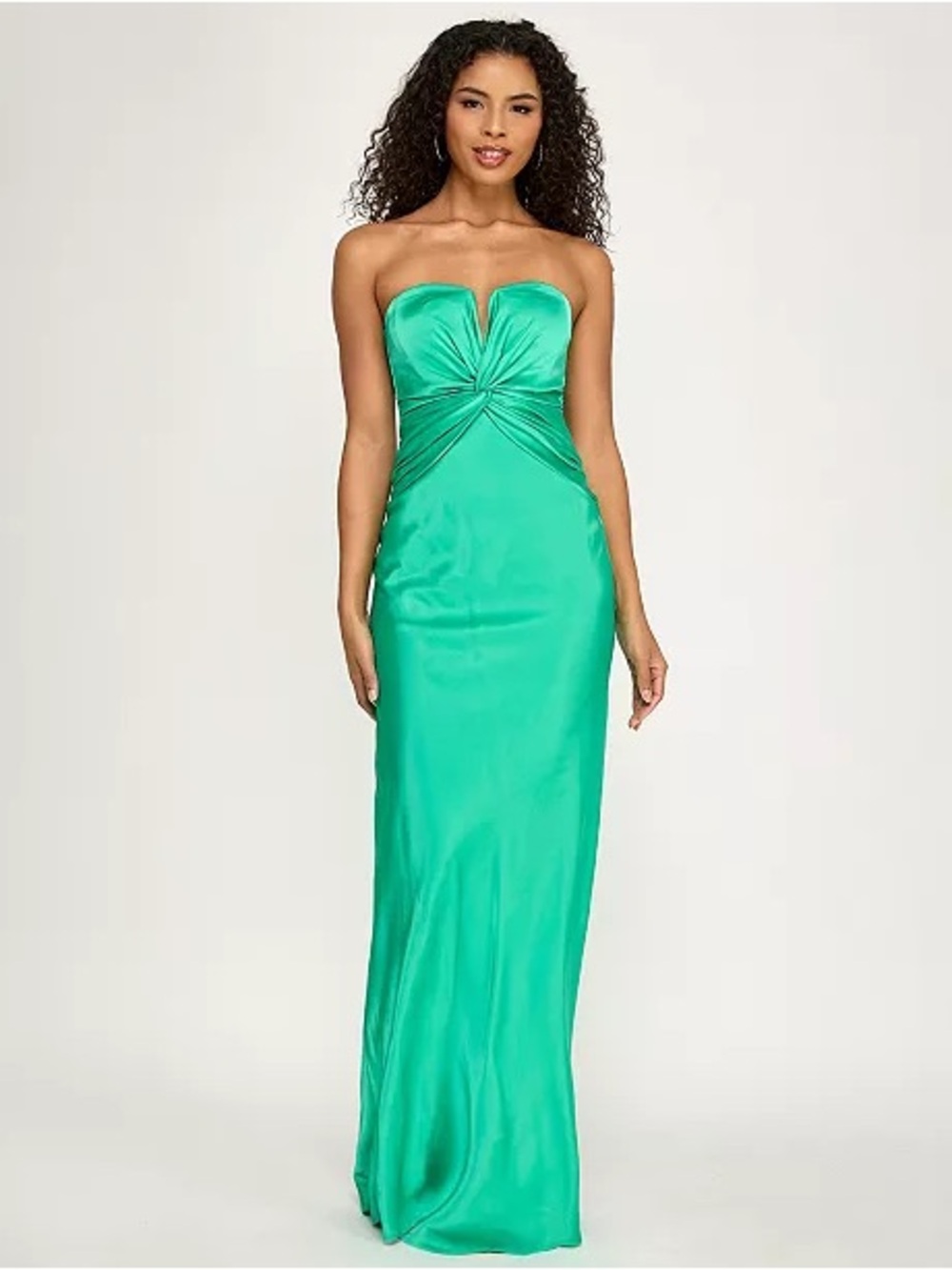 City Studios Strapless Twist-Front Gown in Emerald